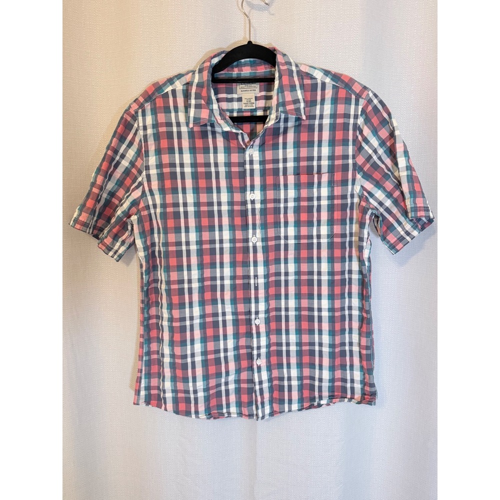 LL Bean Mens Slightly Fitted Organic Cotton Plaid Short Sleeve Shirt M 510008